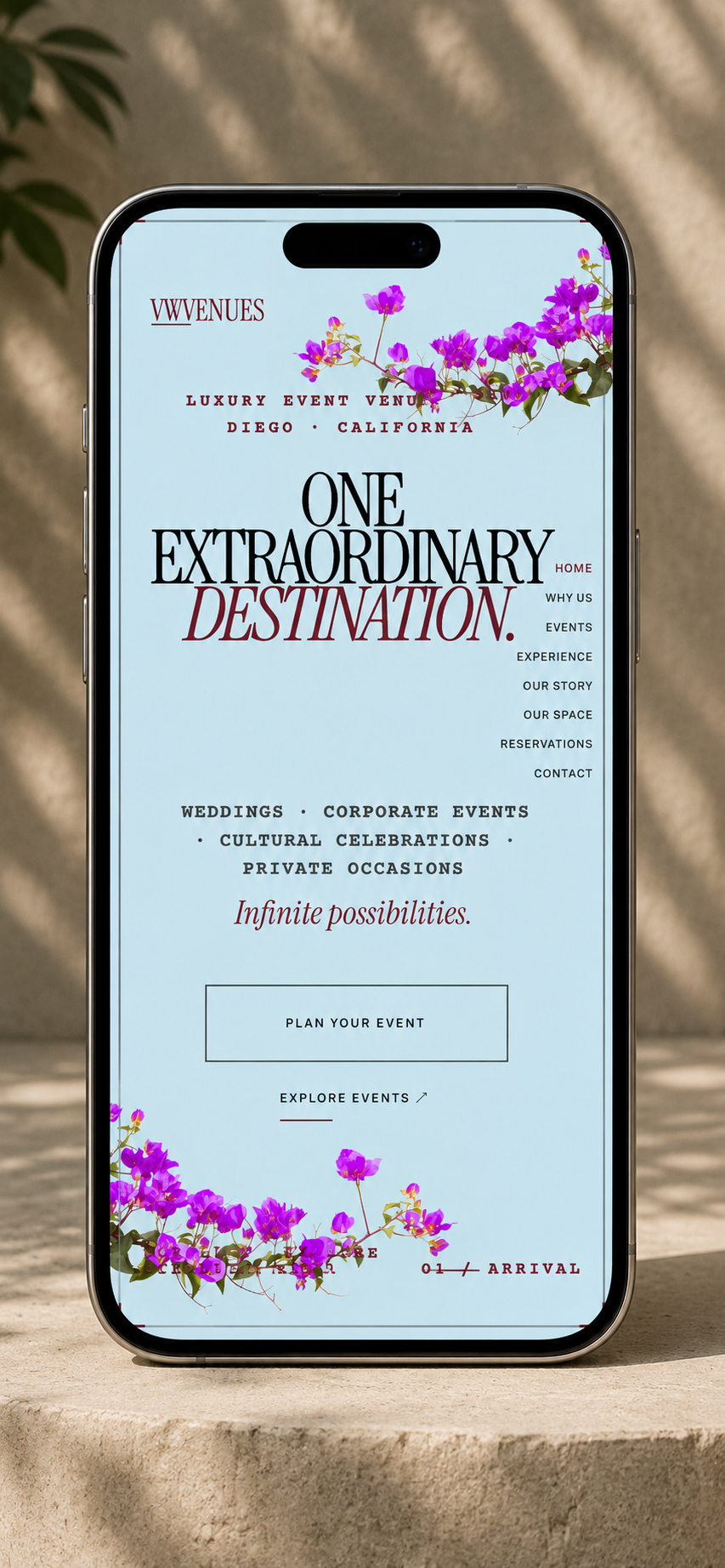 VWVENUES website mockup detail